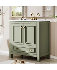 Tribesigns 30" Bathroom Vanity with Sink, Freestanding Vanity with Solid Wood Frame, Ceramic Sink, Soft-Close Doors, Drawer & Door Organizer