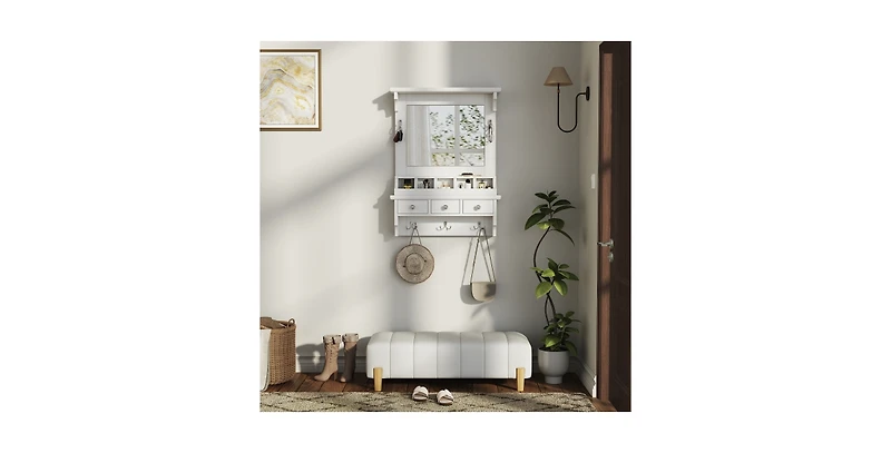 Flynama Space Saving Small Led Vanity Table with Basic Standard Mirror Makeup Dressing Storage