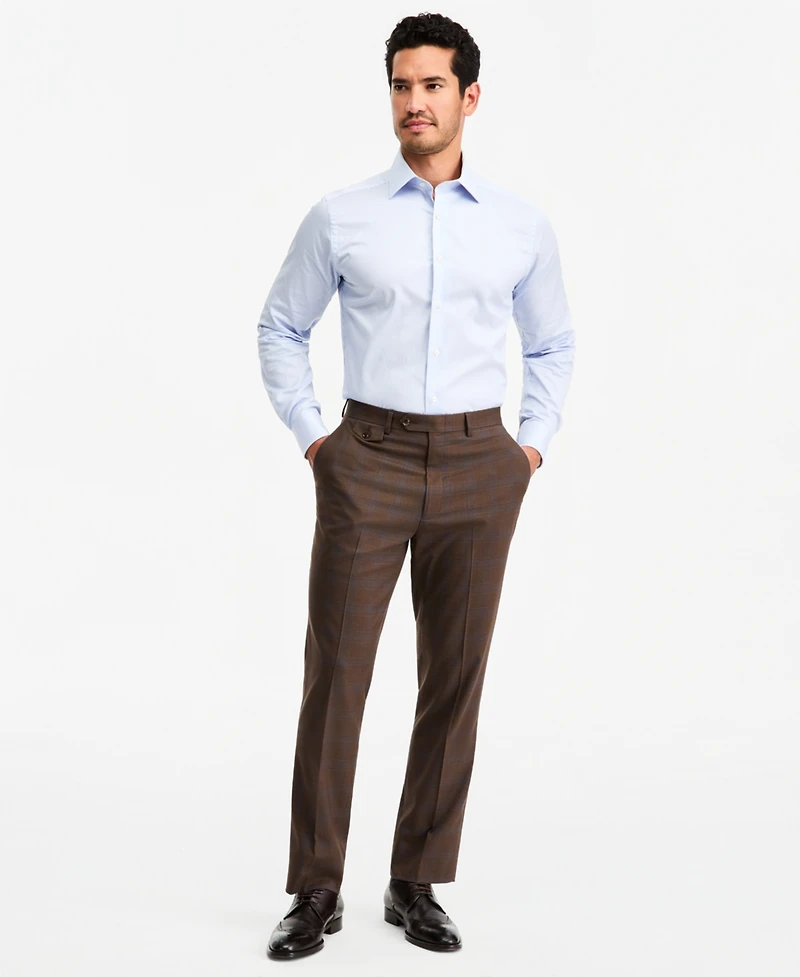 Tayion Collection Men's Classic-Fit Brown Plaid Suit Separate Pants