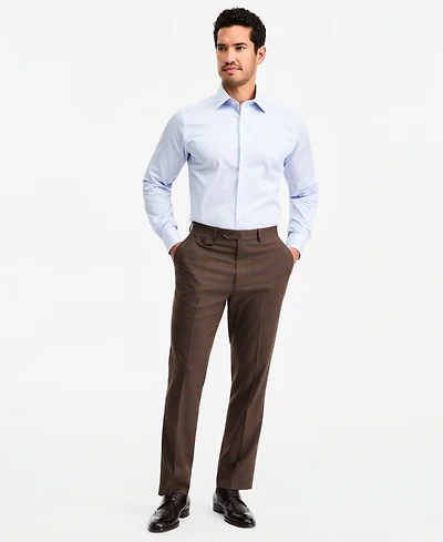 Tayion Collection Men's Classic-Fit Brown Plaid Suit Separate Pants