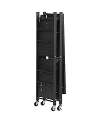 Rainsken 3-Tier Foldable Storage Shelf, Folding Metal Storage Shelving Unit with 5 Wheels and 4 Hooks for Kitchen, Garage, Basement