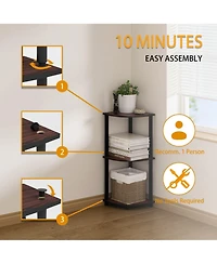 Homlux 3 Tier Decorative Corner Bookshelf Display Rack, Dark Cherry