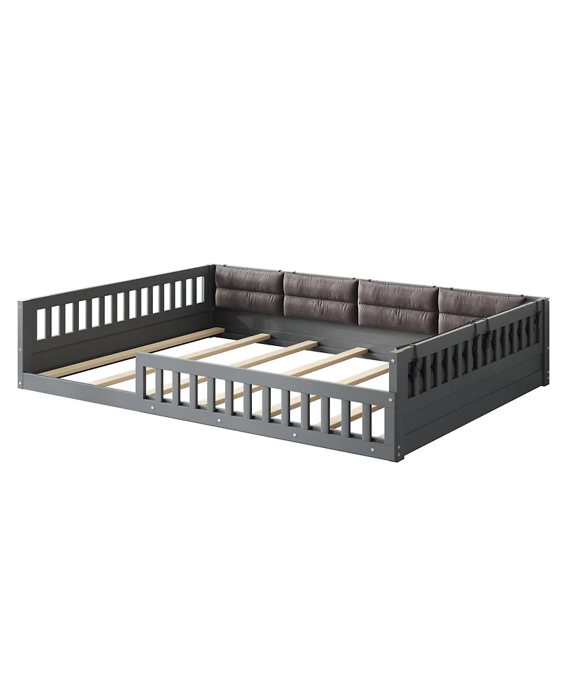 flynama Full Size Wood Upholstered Platform Bed Guardrail Fluffy Pillows Pine Wood Mdf