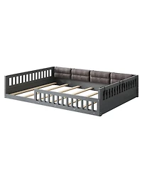 flynama Full Size Wood Upholstered Platform Bed Guardrail Fluffy Pillows Pine Wood Mdf