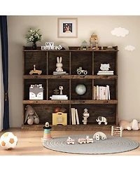 Rainsken 3-Tier Open Wood Bookshelf, 10 Cube Storage Organizer Display Cabinet, Freestanding Bookcase for Living Room, Home Office