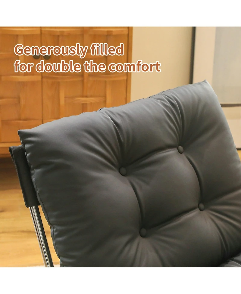 Rainsken Modern Pu Leather Accent Chair, Reading Chair with Metal Legs and Soft Padded for Home Office, Living Room