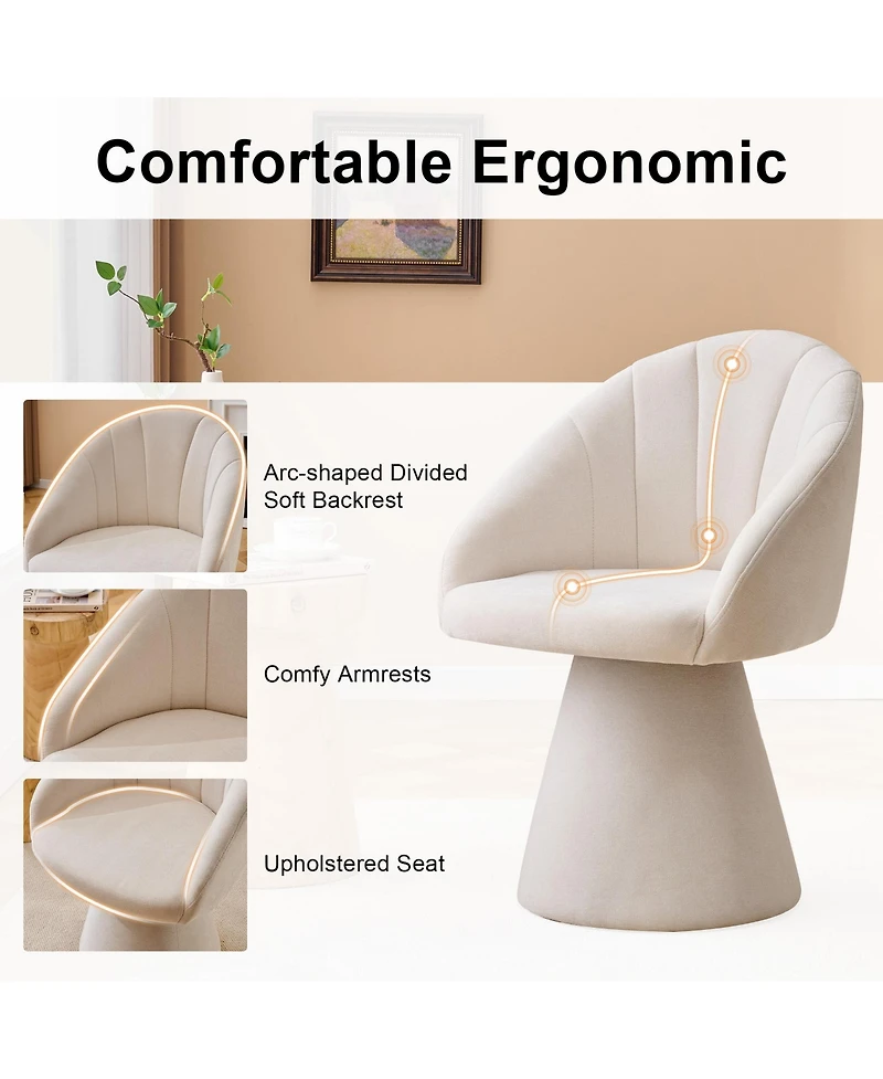 Rainsken Swivel Accent Chair, Chenille Fabric Upholstered Armchair with Curved Backrest and High Cylindrical Base for Living Room and Bedroom