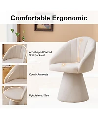 Rainsken Swivel Accent Chair, Chenille Fabric Upholstered Armchair with Curved Backrest and High Cylindrical Base for Living Room and Bedroom