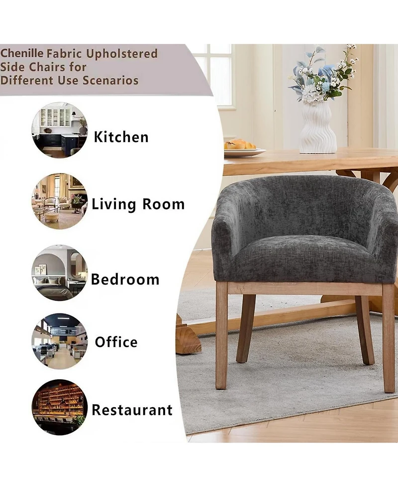 Rainsken Barrel Dining Chair, Farmhouse Linen Upholstered Kitchen Chair with Solid Wood Legs and Arms for Dining Room, Set Of 1