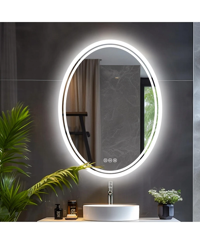 Luvodi Oval Wall Mounted Dimmable 3 Colors Vanity Mirrors with Anti-Fog Smart Touch Switch