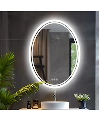 Luvodi Oval Wall Mounted Dimmable 3 Colors Vanity Mirrors with Anti-Fog Smart Touch Switch