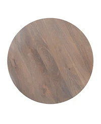 Storied Home 23" Wood Round End Table with 2-Woven Cane Shelves