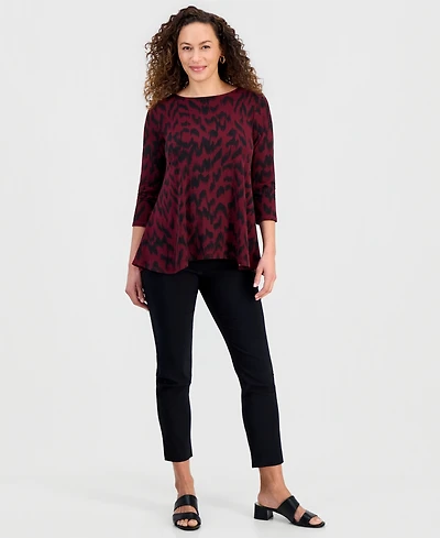 Jm Collection Petite Printed 3/4-Sleeve Long Top, Created for Macy's