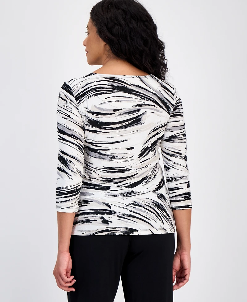 Jm Collection Women's Printed 3/4 Sleeve Jacquard Top, Exclusively at Macy's