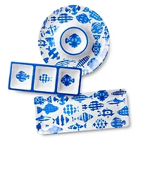 Certified International Fish Tale Chip-and-Dip, Relish Tray, and Platter, 3-Pc. Set