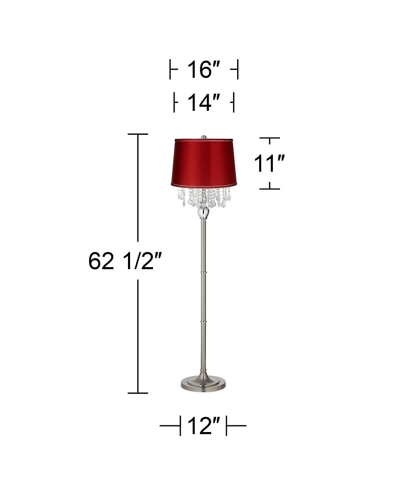 360 Lighting Modern Floor Lamp 62.5" Tall Satin Steel Chrome Crystal Chandelier Satin Drum Shade for Living Room Reading Bedroom Office