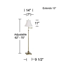 360 Lighting Traditional Swing Arm Floor Lamp 70" Tall Antique Brass Imperial Fabric Bell Shade for Living Room Reading Bedroom