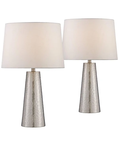 360 Lighting 27 1/2" Tall Cylinder Modern Table Lamps Set of 2 Leaf Finish Hammered Metal Living Room Bedroom Bedside