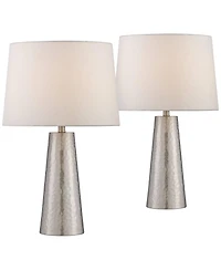 360 Lighting 27 1/2" Tall Cylinder Modern Table Lamps Set of 2 Leaf Finish Hammered Metal Living Room Bedroom Bedside