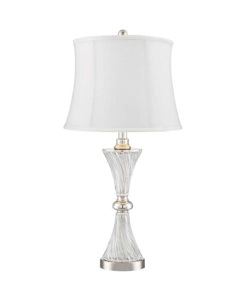 Regency Hill Luca Modern Table Lamps 25 1/2" High Set of 2 Clear Glass Chrome with Usb Charging Port Cream Drum Shade for Bedroom Living Room Desk