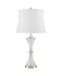 Regency Hill Luca Modern Table Lamps 25 1/2" High Set of 2 Clear Glass Chrome with Usb Charging Port Cream Drum Shade for Bedroom Living Room Desk