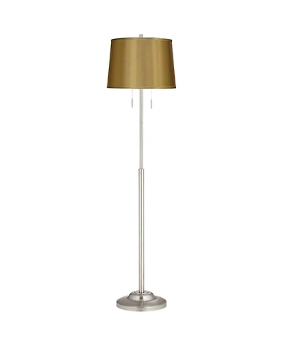 360 Lighting Abba Modern 65" Tall Standing Floor Lamp Twin Pull Chain Metal Brushed Steel Finish Drum Sydnee Shade