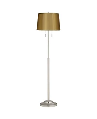 360 Lighting Abba Modern 65" Tall Standing Floor Lamp Twin Pull Chain Metal Brushed Steel Finish Drum Sydnee Shade