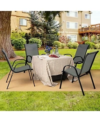 Gymax 4 Pieces Patio Stacking Dining Chairs with Curved Armrests and Breathable Seat Fabric