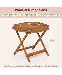 Gymax 35.5'' Solid Wood Patio Dining Table w/1.97'' Umbrella Hole Slatted Tabletop