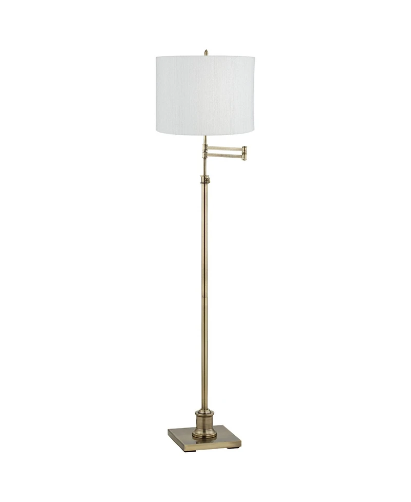 360 Lighting Chic Style Swing Arm Adjustable Floor Lamp 70" Tall Antique Brass Plastic Weave Drum Shade Living Room Reading