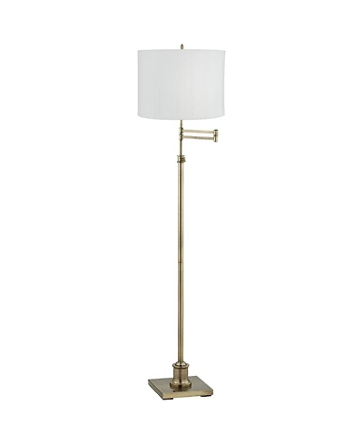 360 Lighting Chic Style Swing Arm Adjustable Floor Lamp 70" Tall Antique Brass Plastic Weave Drum Shade Living Room Reading