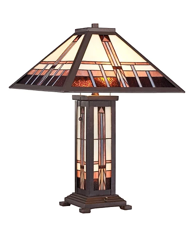 Robert Louis Tiffany Robert Mission Style Table Lamp 26" High Art with Table Top Dimmer Stained Glass Shade for Bedroom Living Room Bedside