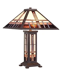 Robert Louis Tiffany Robert Mission Style Table Lamp 26" High Art with Table Top Dimmer Stained Glass Shade for Bedroom Living Room Bedside