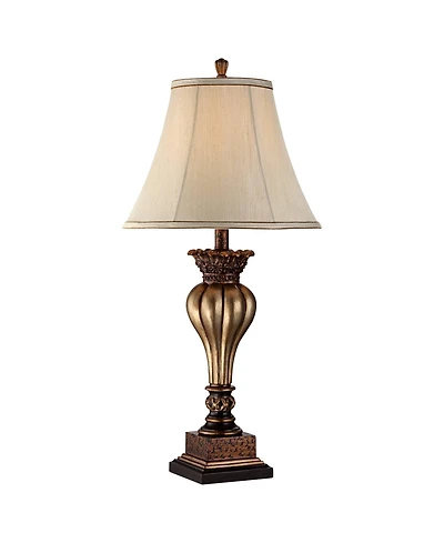 Regency Hill Rustic Traditional Vintage Table Lamp 30" Tall with Usb Dimmer Cord Tan Fabric Bell Shade for Bedroom Living Room House Bedside Home