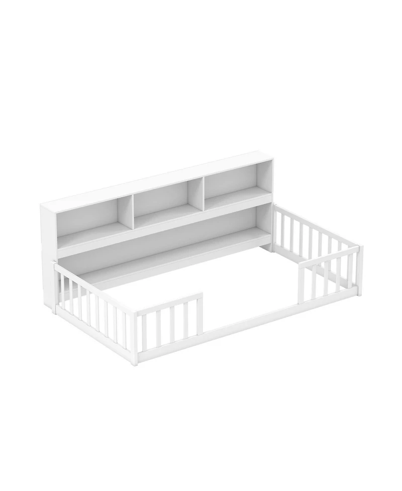 Sugift Montessori Floor Bed with Bookcase Headboard