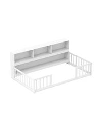 Sugift Montessori Floor Bed with Bookcase Headboard