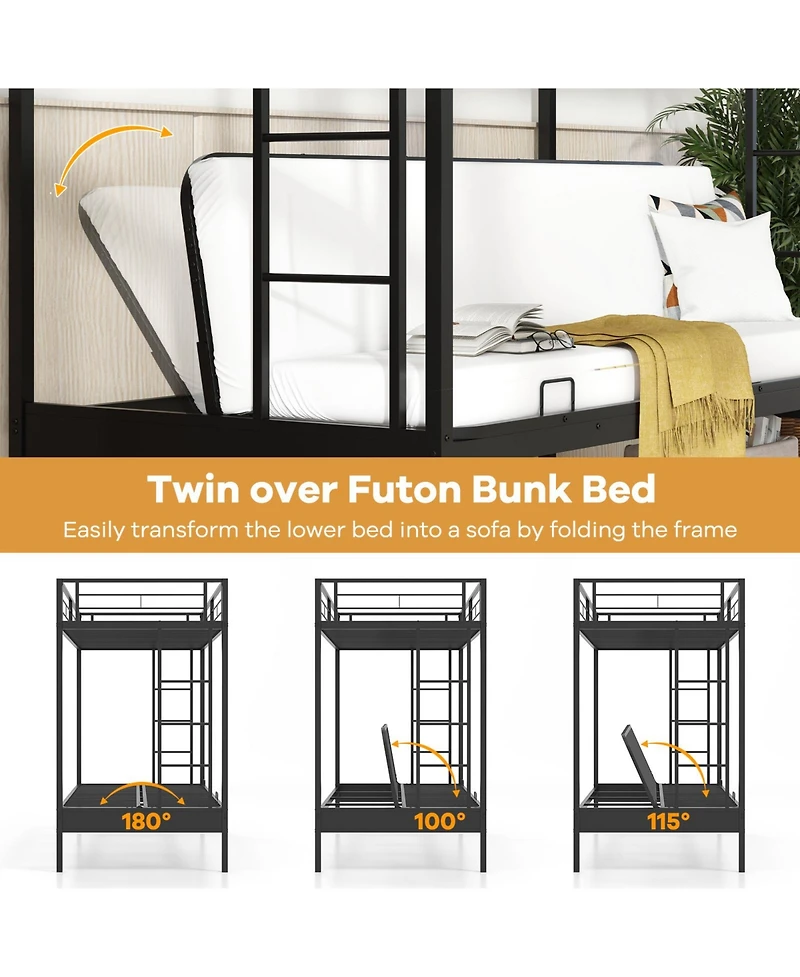 Gouun Over Futon Bunk Bed with 2 Ladders and Safety Guardrails