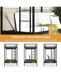 Gouun Over Futon Bunk Bed with 2 Ladders and Safety Guardrails