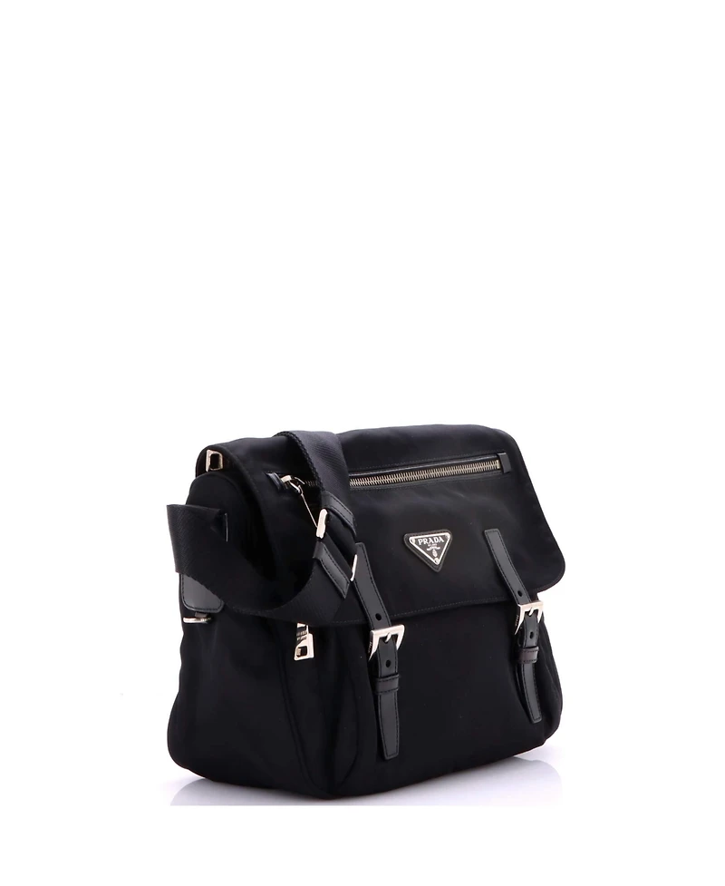 Pre-Owned Prada Large Double Buckle Flap Messenger Bag Tessuto