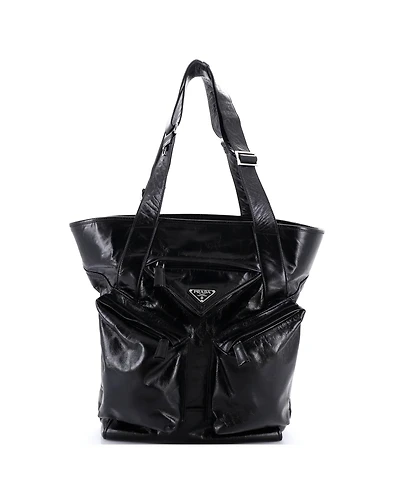 Pre-Owned Prada Tall Triple Front Pocket Tote Leather
