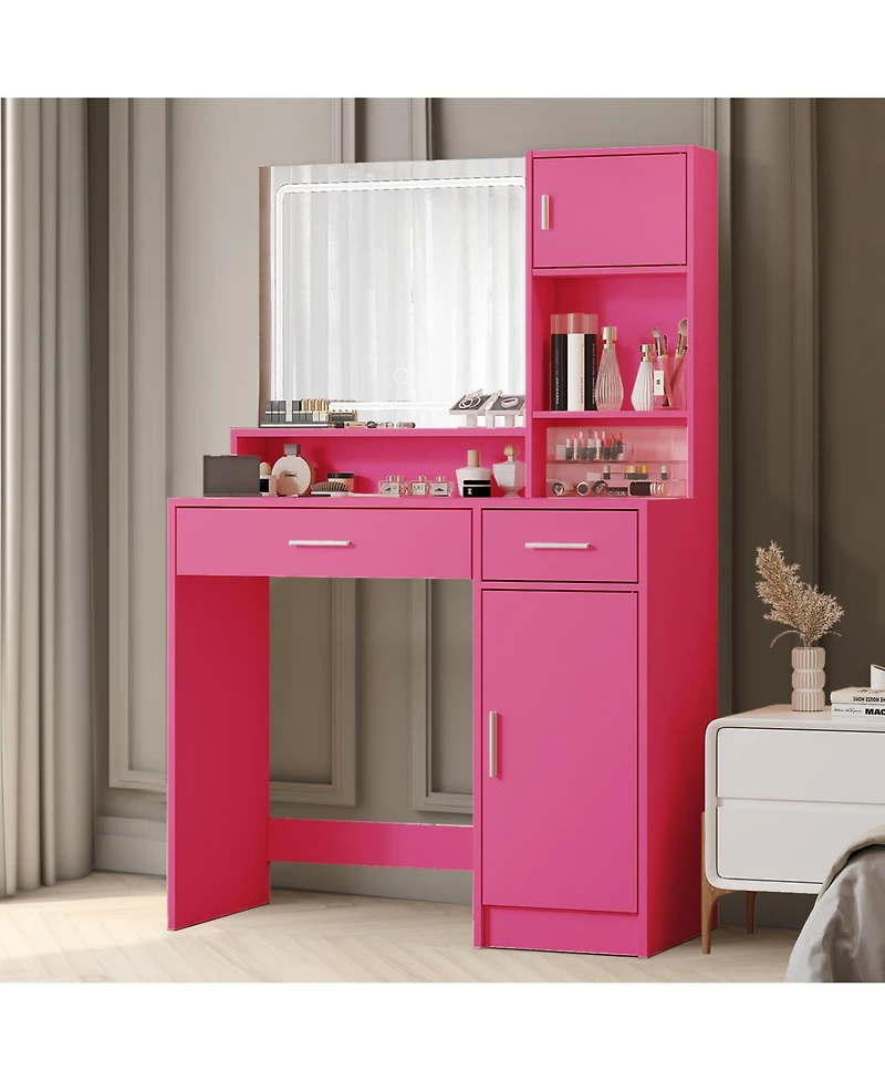 Flynama Adjustable Medium Brightness Vanity Table with Bedside Cabinet Standard Mirror Classic