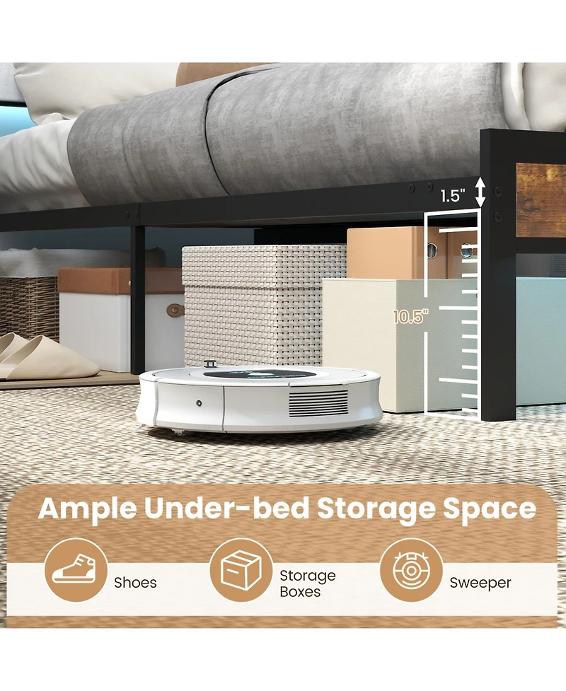 Gouun Queen Size Bed Frame with Led Light and Charging Station