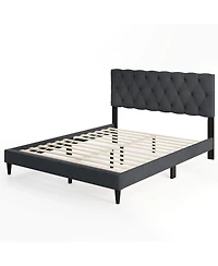 Gouun Queen Size Upholstered Platform Bed with Tufted Headboard and Wooden Slats