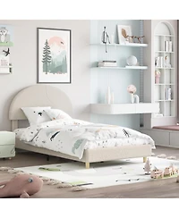 gaomon Bed Frame Round Boucle Headboard Upholstered Arch-Shaped Design No Box Spring Required Easy Assembly