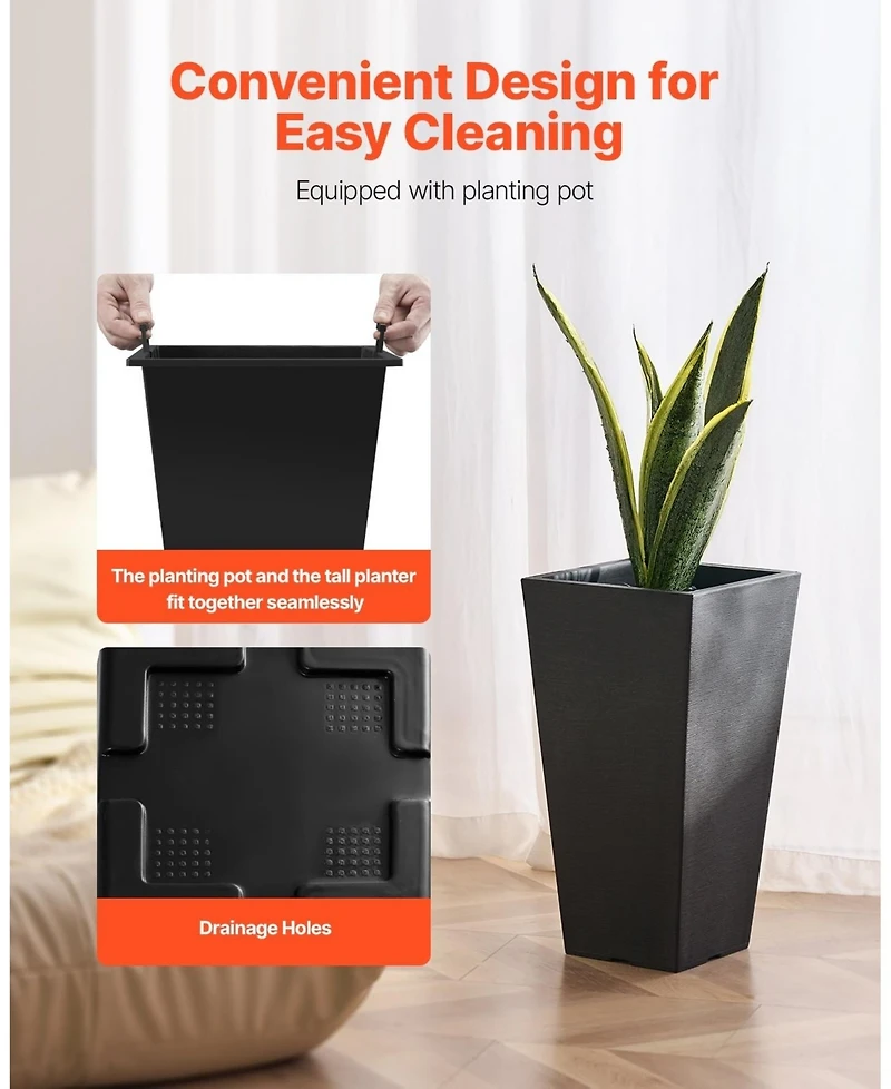 Gouun Set of 2 Tall Tapered Square Planters, 22 in Large Indoor Outdoor Plant Pots