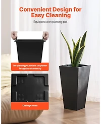 Gouun Set of 2 Tall Tapered Square Planters, 22 in Large Indoor Outdoor Plant Pots