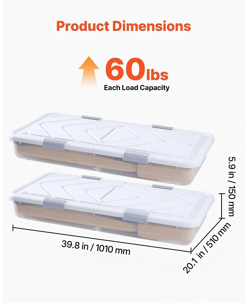 Gouun Rolling Under Bed Storage Bins with Lid 2 Pack