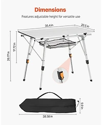 Gouun Adjustable Roll Up Camping Table with Mesh Shelf and Carry Bag