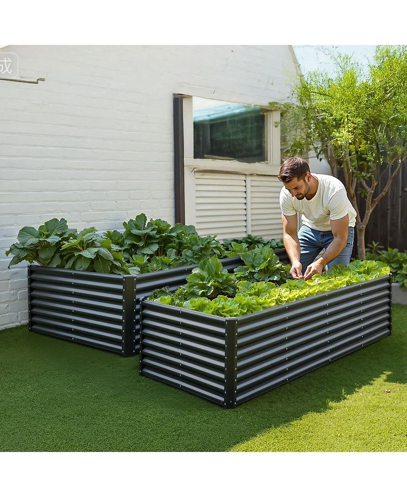 Gouun Metal Raised Garden Bed, Galvanized Planter Box with Open Bottom