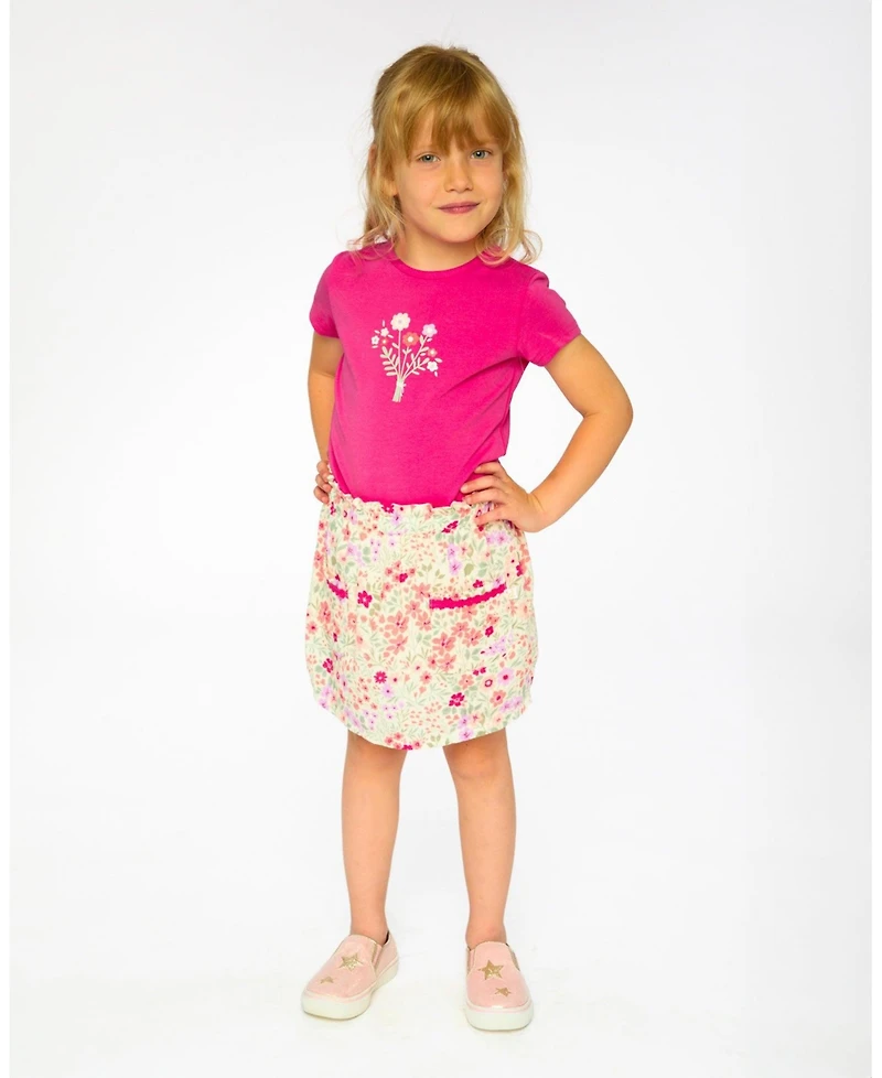 Deux par Deux Little Girls Muslin Skort Off White Printed Flowers